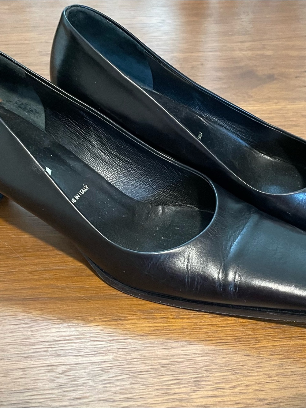 Vintage Prada Black Leather Square-Toe Pumps - Picture 2 of 6